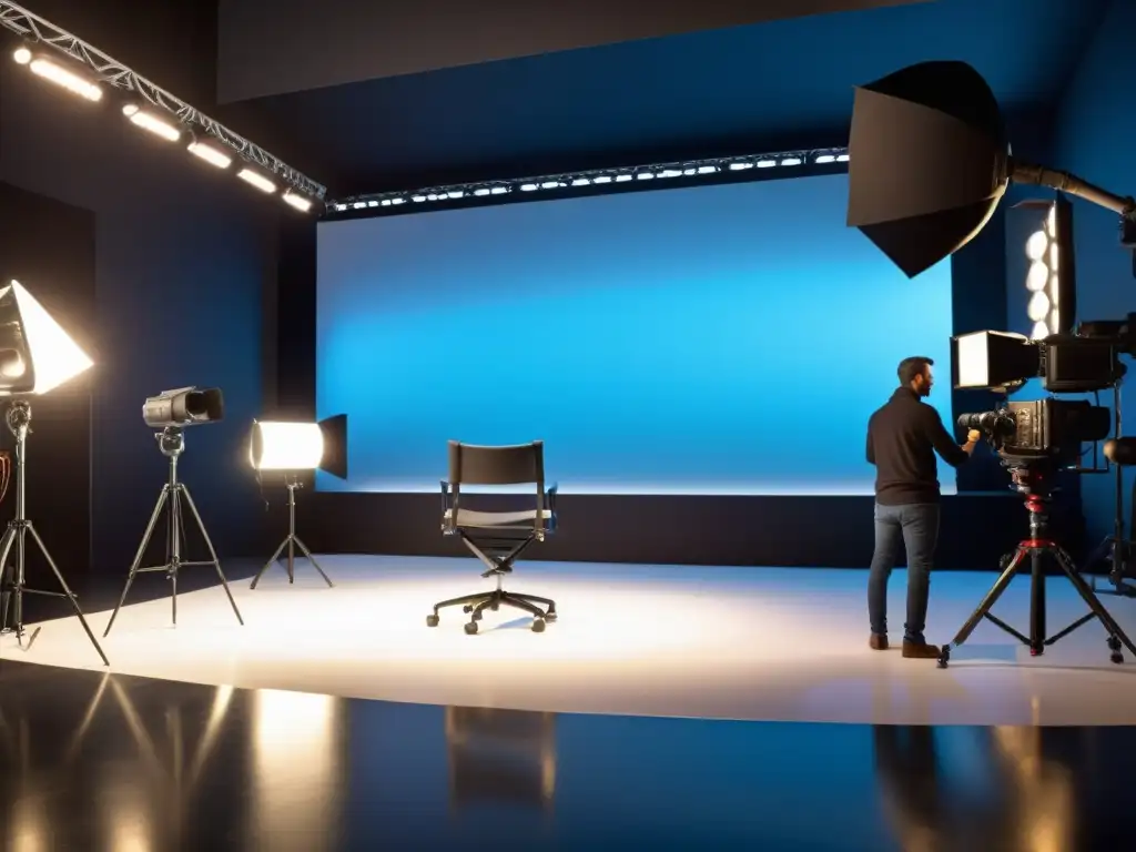 Un estudio moderno de cine digital con cámaras y equipos de iluminación profesionales