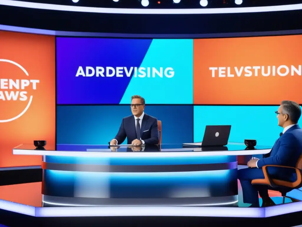 Un estudio de televisión moderno con luces brillantes y equipo tecnológico