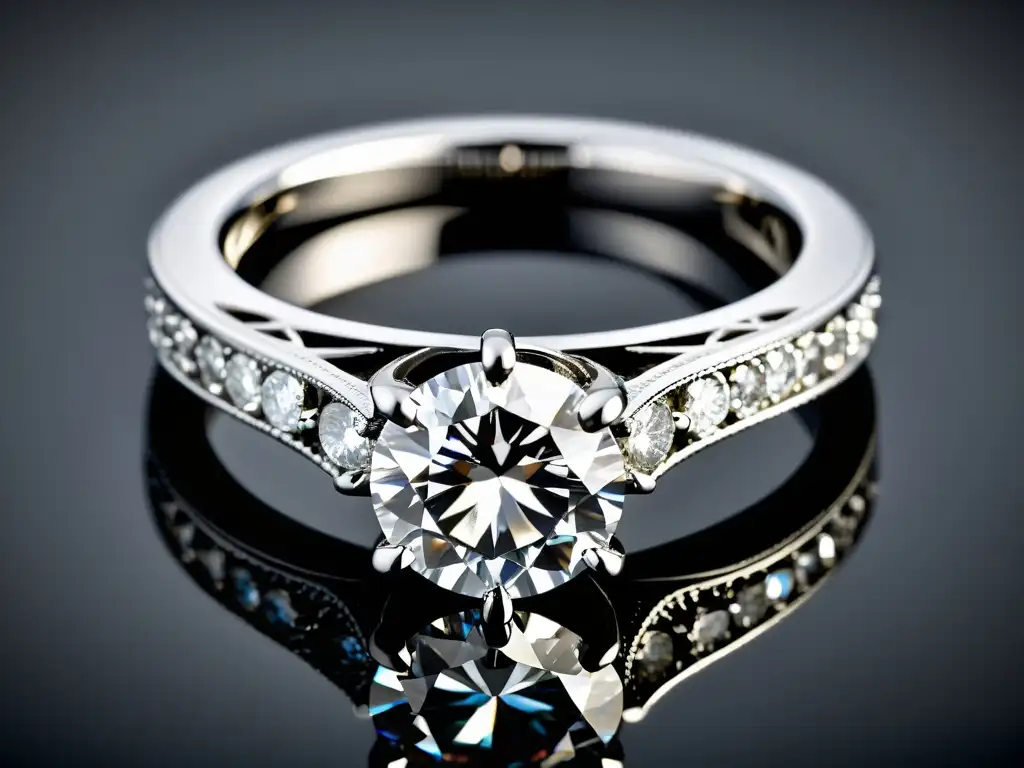 Exclusiva joyería de diamantes en un anillo de compromiso, destacando su exclusividad y belleza en un elegante fondo negro