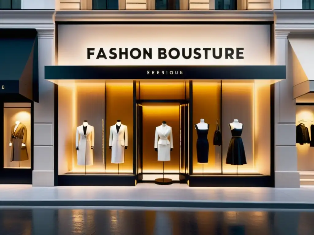 Exclusiva tienda de moda con diseño moderno y marca sofisticada, iluminación cálida invita al éxito y exclusividad