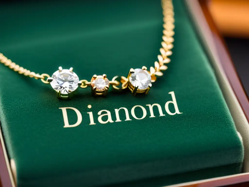 Exquisita comparación entre collar de diamantes auténticos y falsos bajo microscopio, destacando la lucha legal contra las falsificaciones en joyería