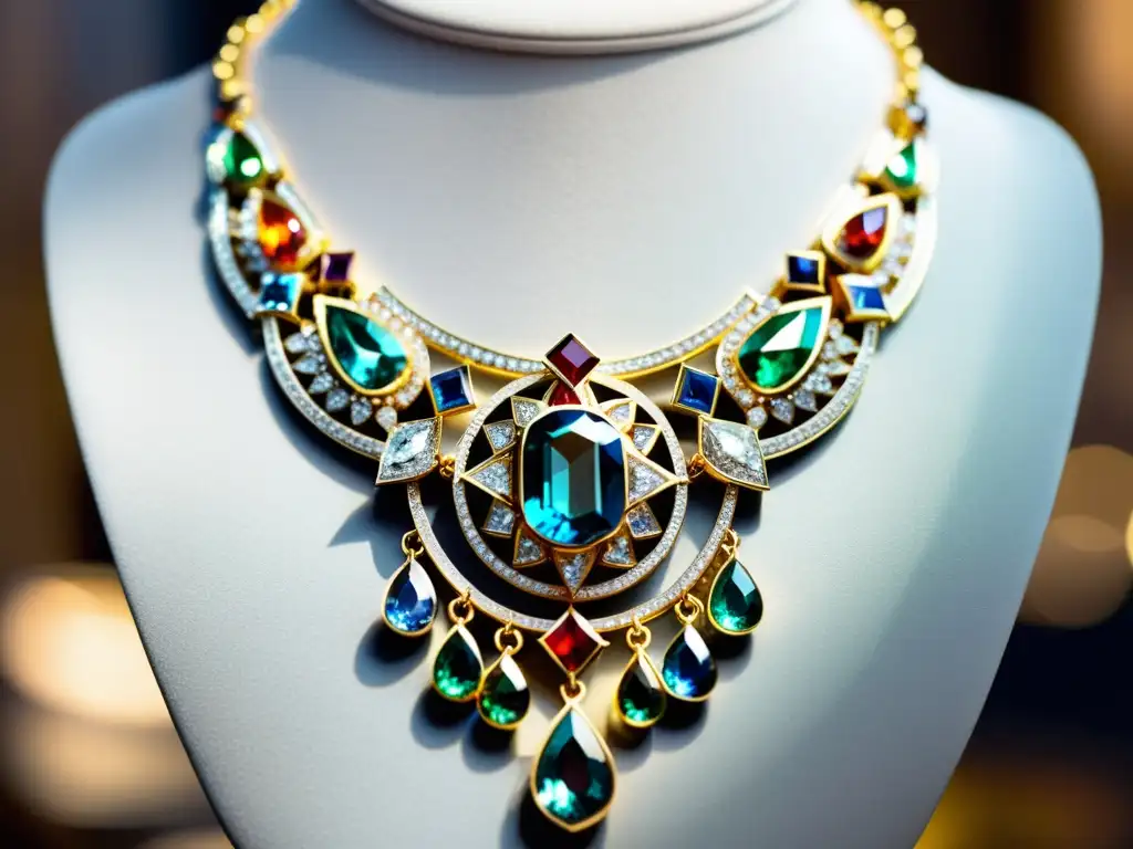 Una exquisita joya con gemas relucientes y delicado trabajo en metal, irradiando lujo y elegancia
