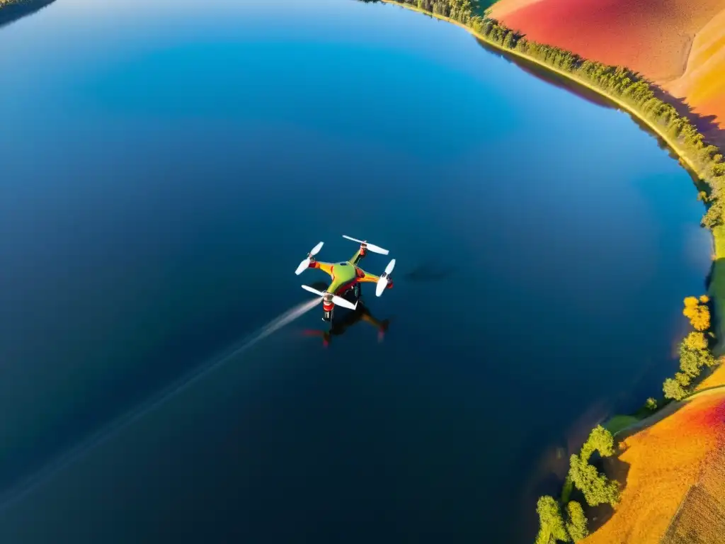 Foto aérea de paisaje al atardecer con colores vibrantes y drone