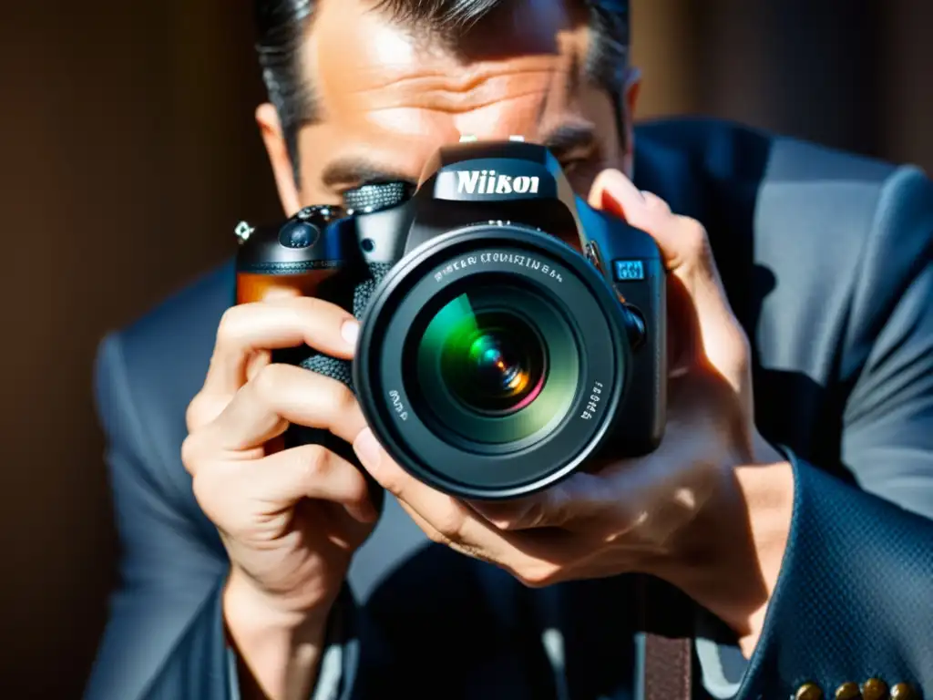 Captura de Fotógrafo: Detalles Ultra Nítidos Fotógrafo sosteniendo cámara con textura detallada