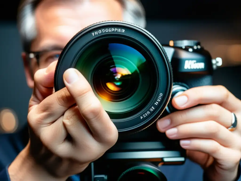 Un fotógrafo ajusta con precisión el enfoque de una lente de cámara moderna