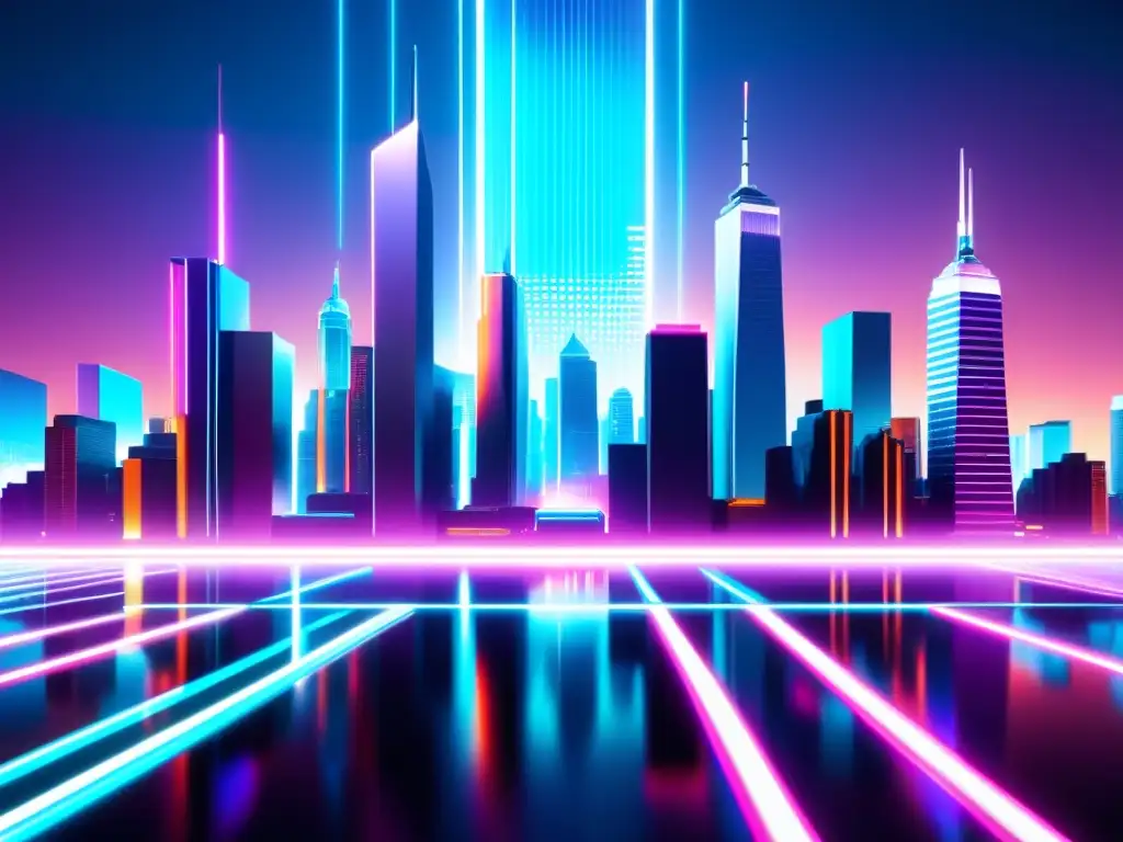 Futurista ciudad digital con luces neón vibrantes