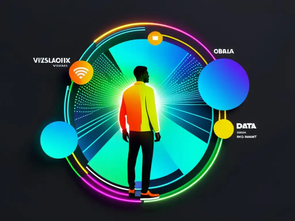 Visualización futurista de datos con marcas globales, muestra la complejidad del Big Data en estrategias de marcas