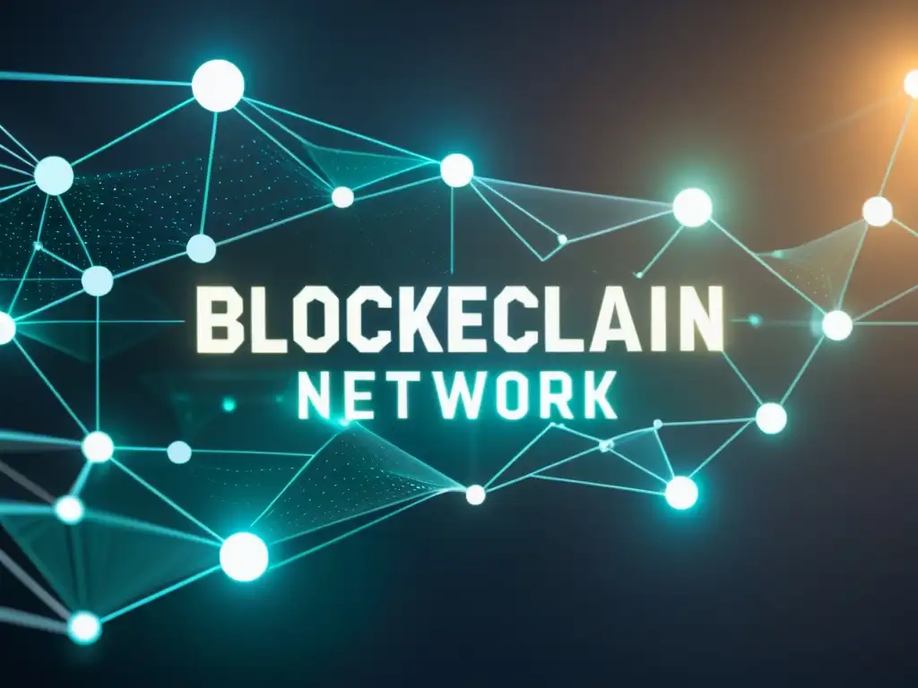 Una representación futurista de una red blockchain transparente con bloques interconectados flotando en un espacio digital