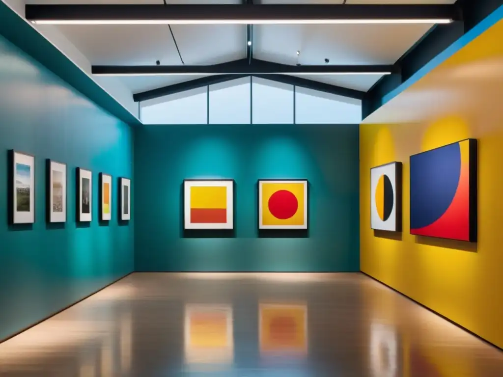 Galería de arte contemporáneo: Inspiración y diversidad en vibrante alta resolución Una galería de arte moderno con obras diversas, colores vibrantes y composiciones impactantes