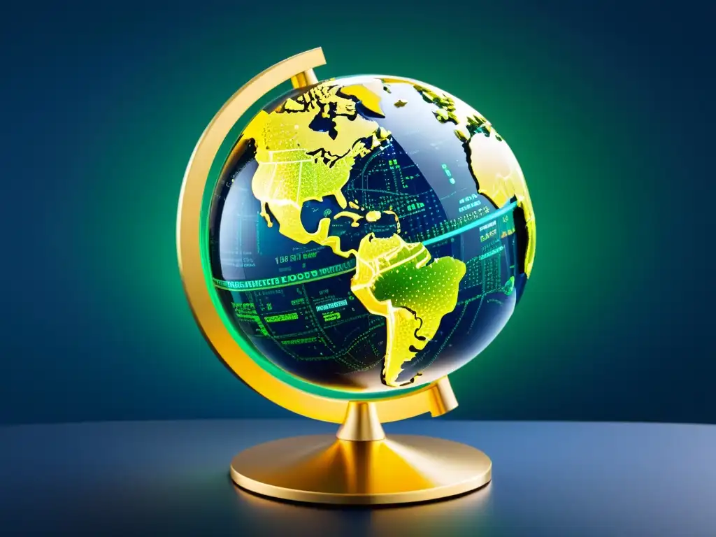 Un globo terráqueo moderno y elegante rodeado de líneas y nodos interconectados, simbolizando la vigilancia de marcas global