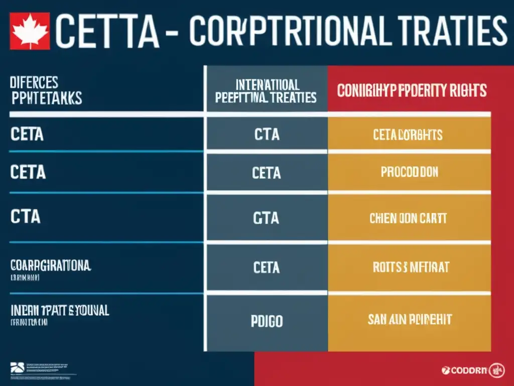 Gráfico detallado compara tratados internacionales de propiedad intelectual, destacando el impacto del CETA
