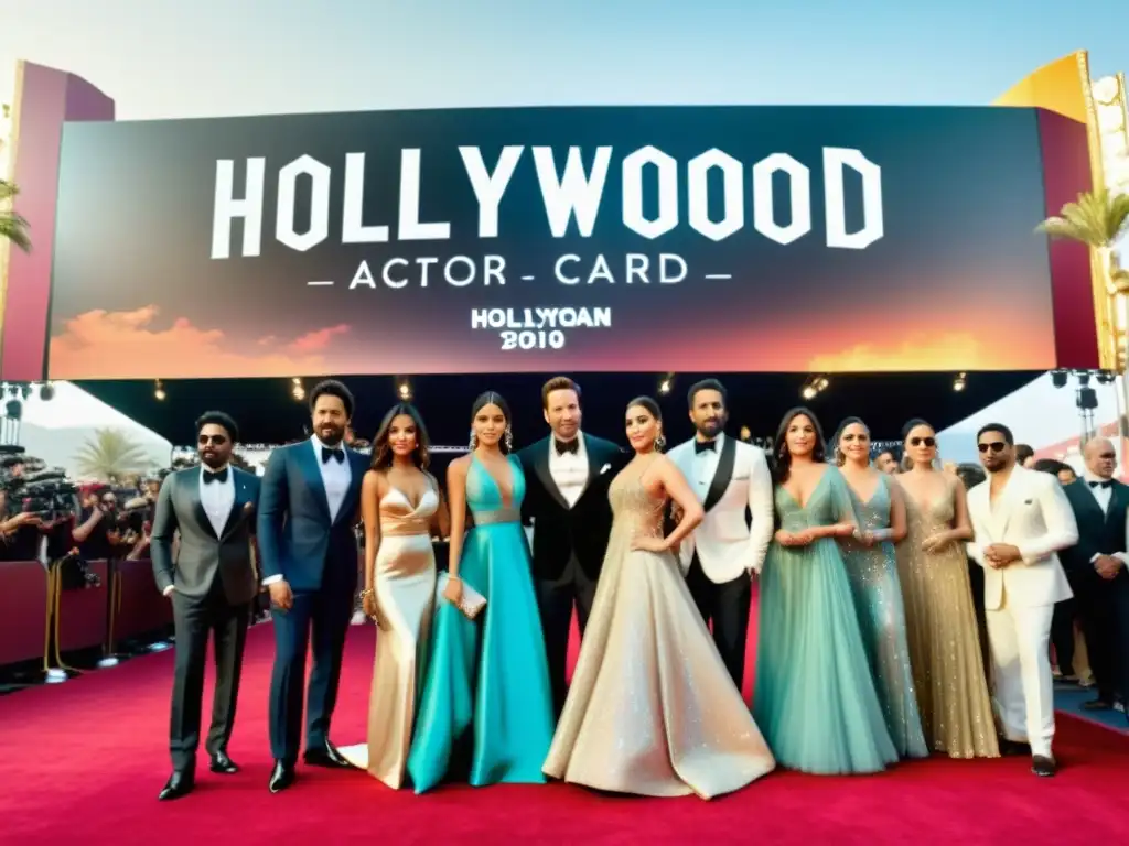 Un grupo de estrellas de Hollywood y Bollywood en una alfombra roja, rodeados de cámaras y fans