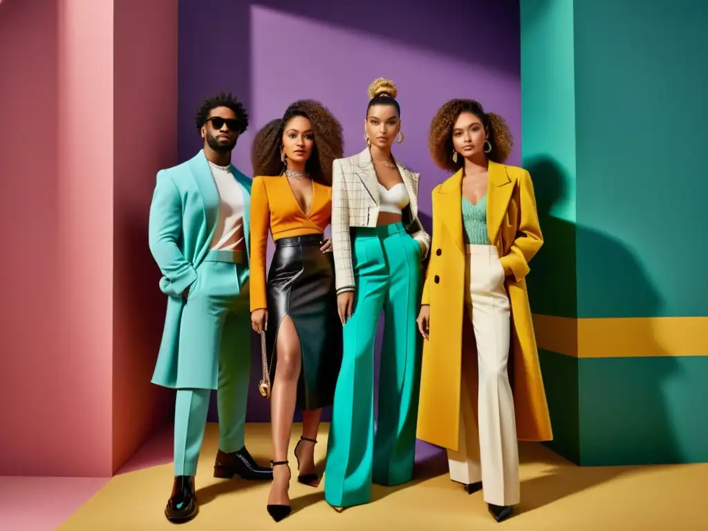 Influencers de moda en ambiente urbano Grupo de influencers de moda posando en un entorno urbano, destacando la creatividad y la protección intelectual para influencers