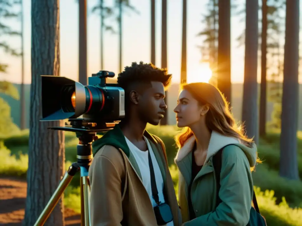 Grupo de jóvenes cineastas ajustando la iluminación para su cortometraje