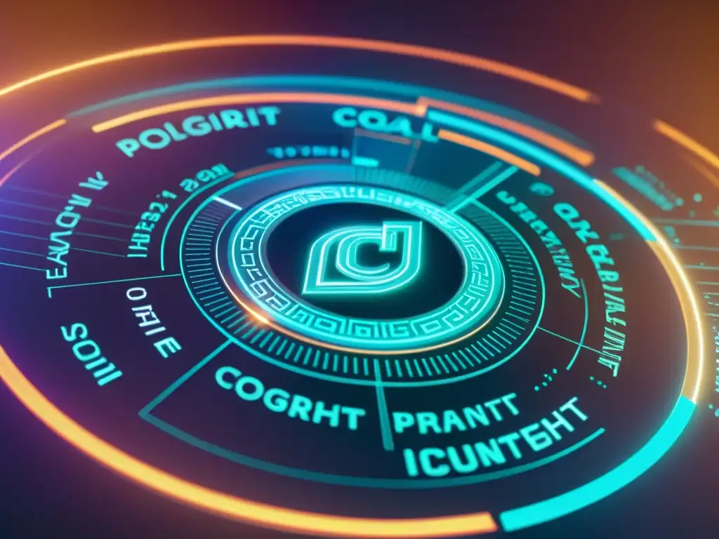 Una holografía futurista muestra patentes, código y emprendedores, simbolizando reformas legislativas propiedad intelectual startups