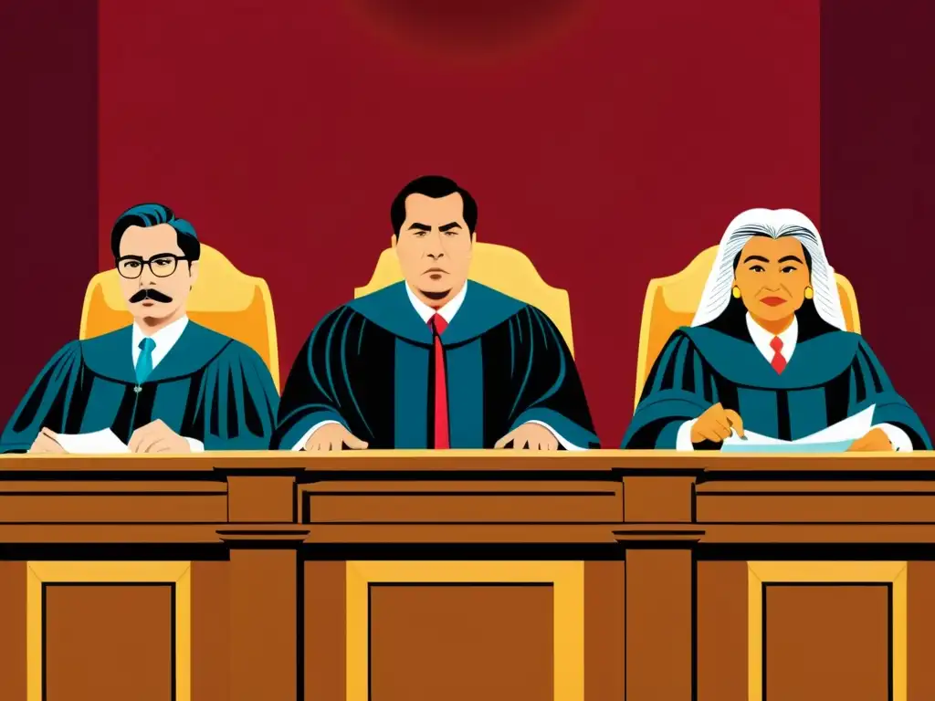 Una ilustración digital detallada y moderna de una escena de tribunal con un toque humorístico