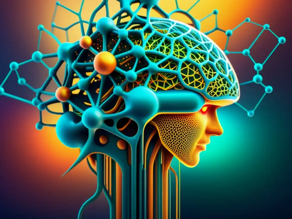Una ilustración moderna de una red neuronal compleja, representando la sofisticación de las patentes de inteligencia artificial complejas en el paisaje tecnológico