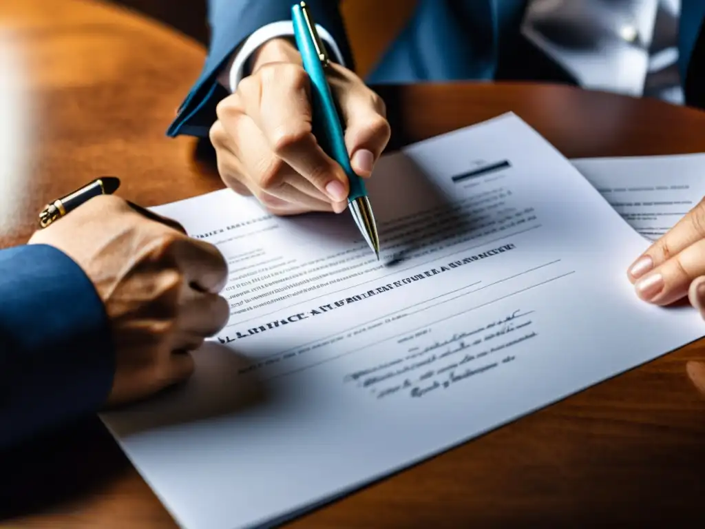 Imagen detallada de la firma de un contrato entre un freelancer y un cliente, resaltando la importancia de los contratos de licencia para freelancers