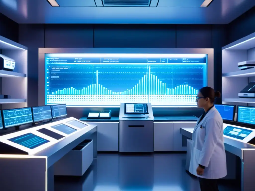 Imagen detallada de una máquina futurista de secuenciación de ADN en un laboratorio hightech