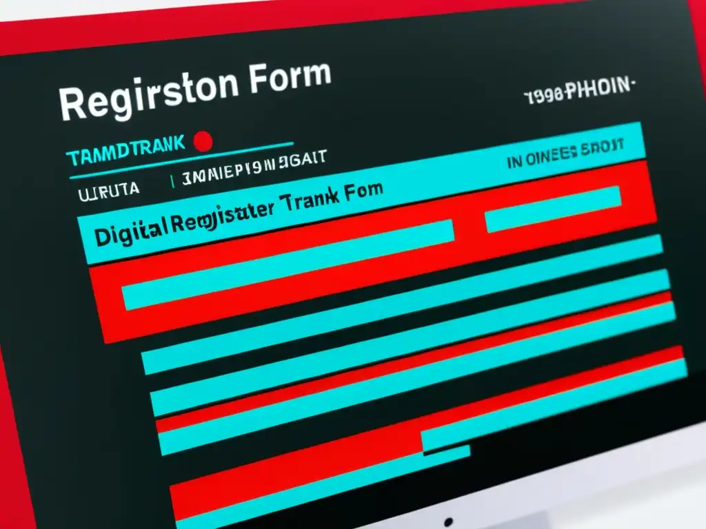 Imagen detallada de pantalla de computadora mostrando un formulario de registro de marca digital con un error crucial resaltado en rojo