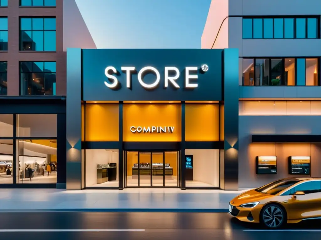 Imagen 8k de una elegante tienda con una marca iluminada