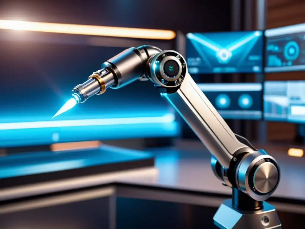 Una imagen impactante de un brazo robótico futurista en un laboratorio de alta tecnología