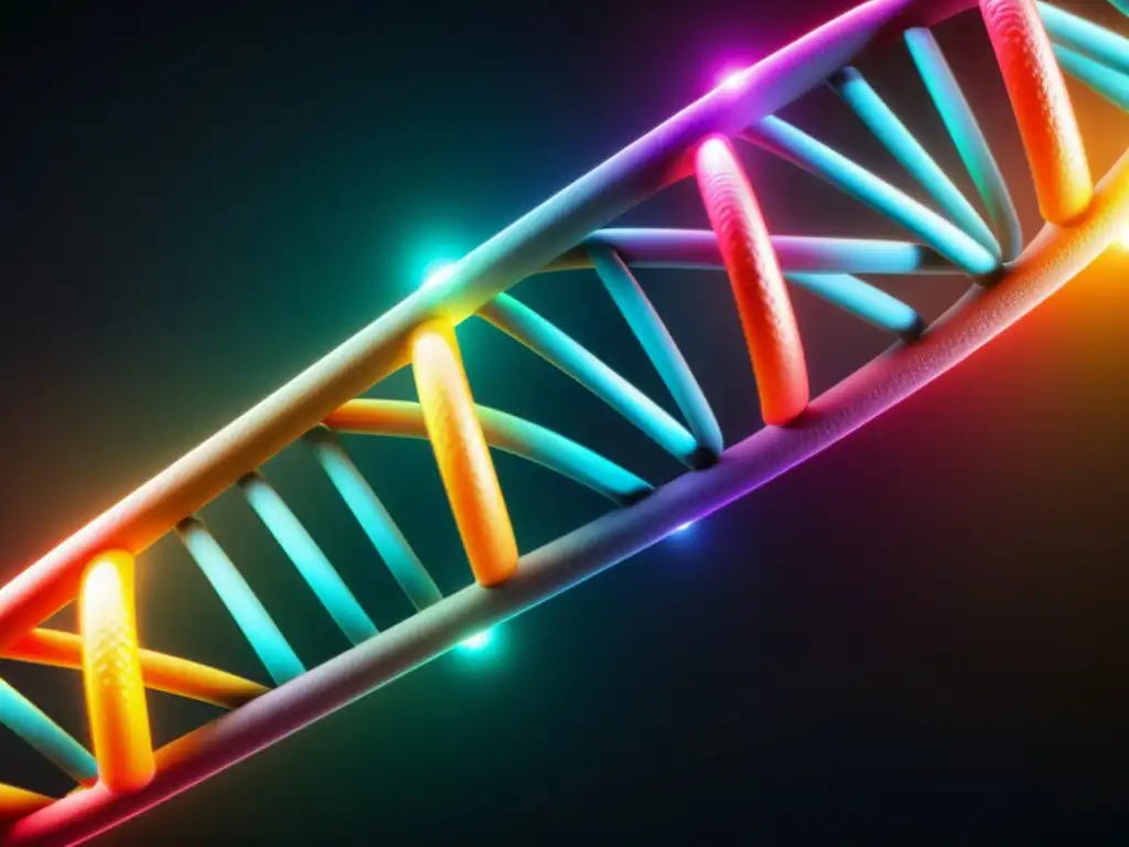 Imagen impactante de una doble hélice de ADN con colores vibrantes y detalles intrincados