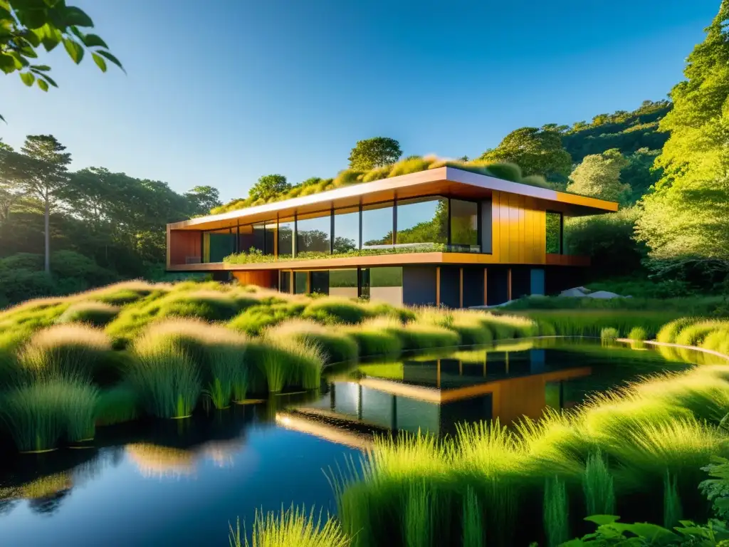 Imagen impresionante de un edificio sostenible que refleja armonía entre naturaleza e innovación