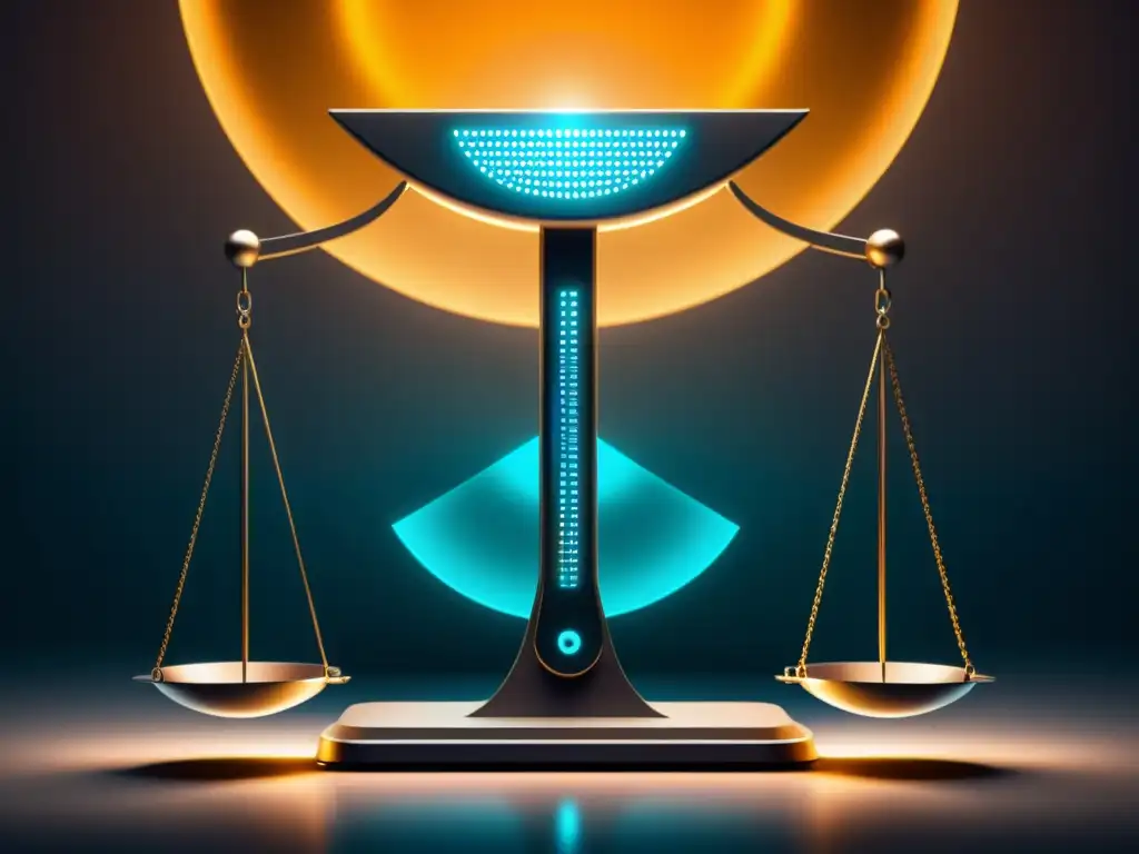 Una imagen moderna muestra una balanza con símbolos de derechos de autor en un lado y símbolos de creatividad en el otro, representando el equilibrio entre límites de derechos de autor y responsabilidades de contenido generado por el usuario