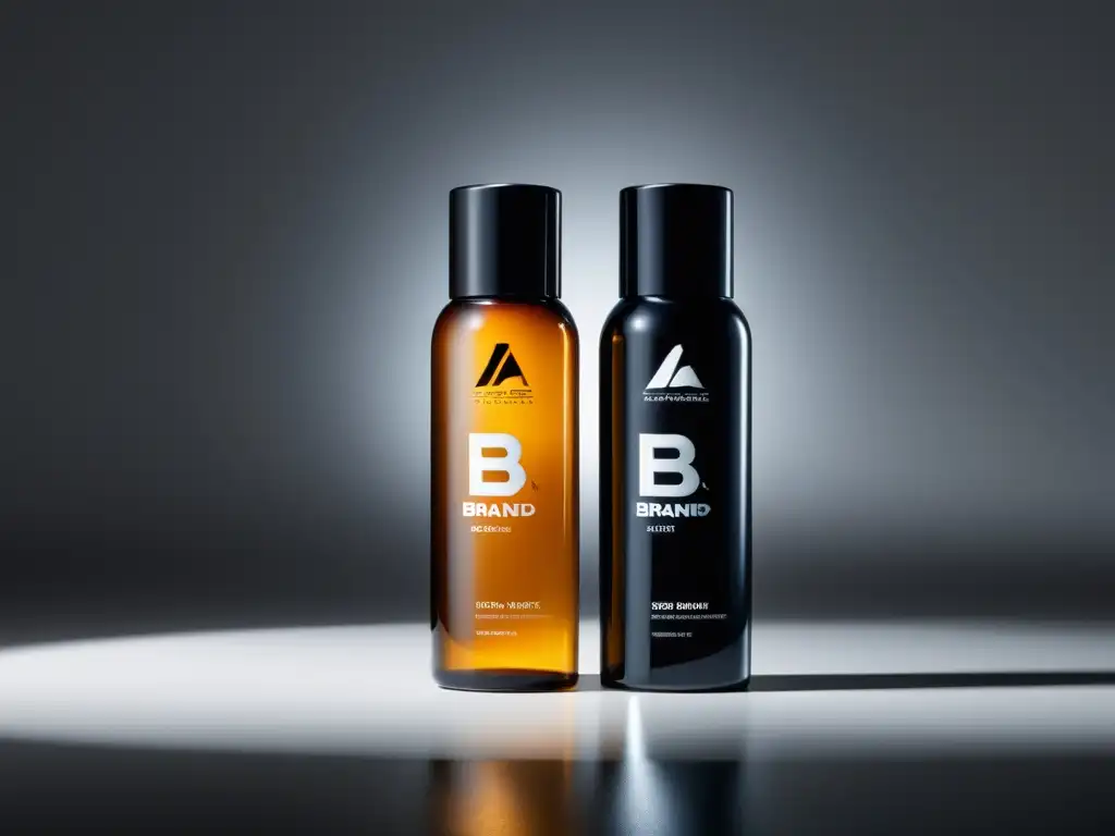 Imagen profesional de dos productos idénticos con logos de 'Marca A' y 'Marca B', destacando la publicidad comparativa en propiedad intelectual