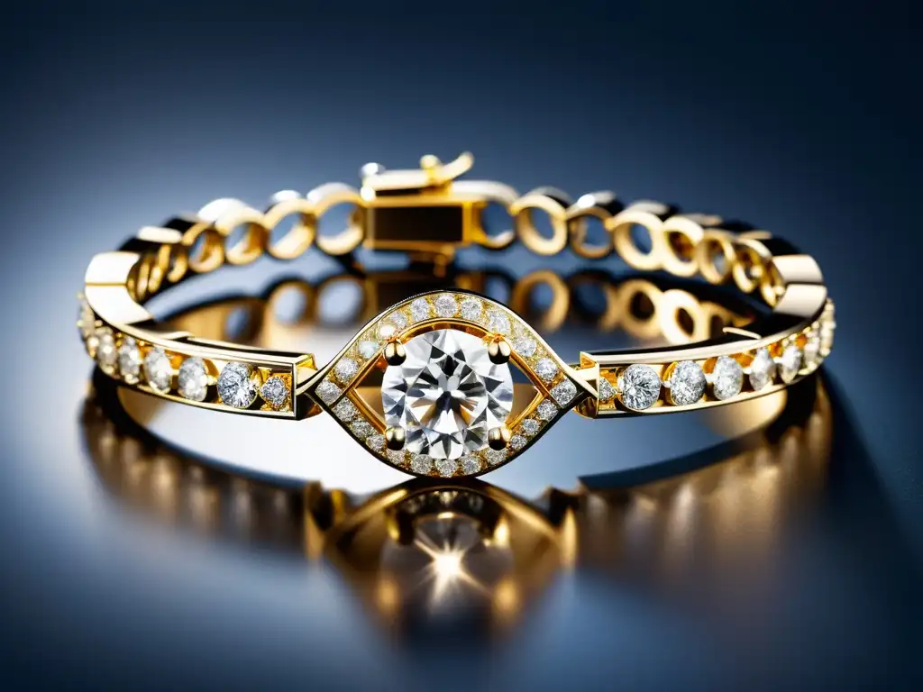 Imagen de pulsera con diamantes brillantes en un elegante entorno, destacando la protección de propiedad intelectual en joyería