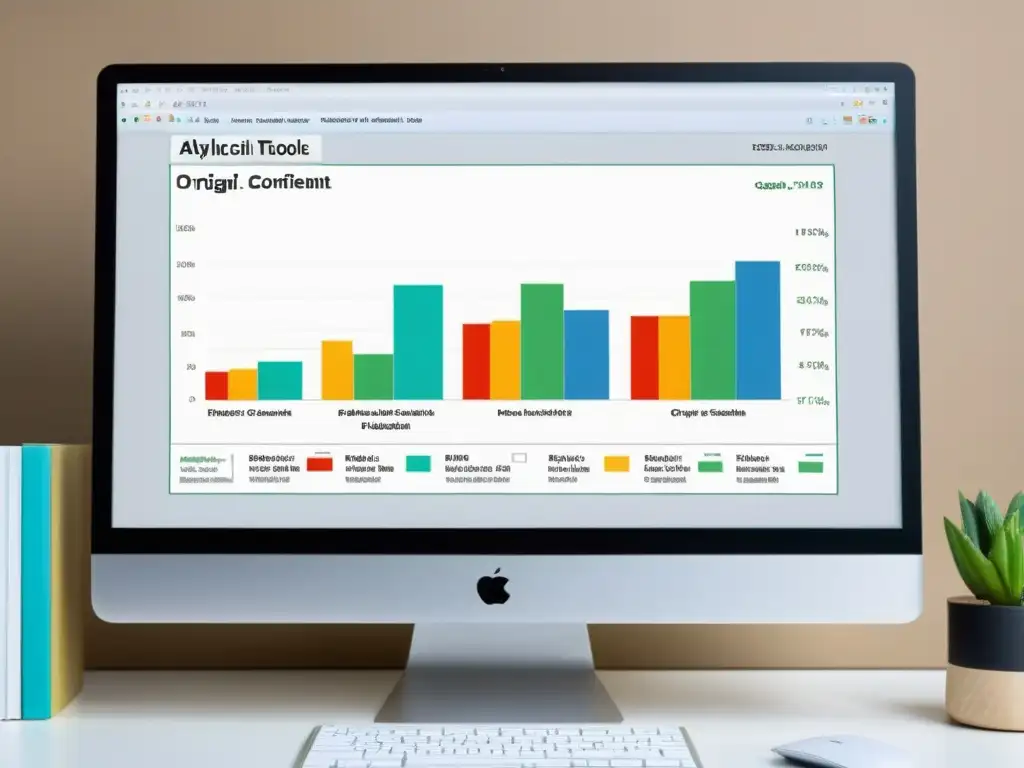 Una imagen de alta resolución muestra la detección de plagio en contenido original, con herramientas analíticas detalladas y gráficos coloridos