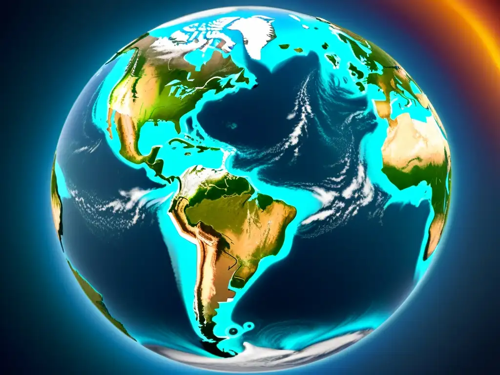 Imagen satelital de la Tierra muestra desafíos legales, patentes y cambio climático con impacto visual y urgencia