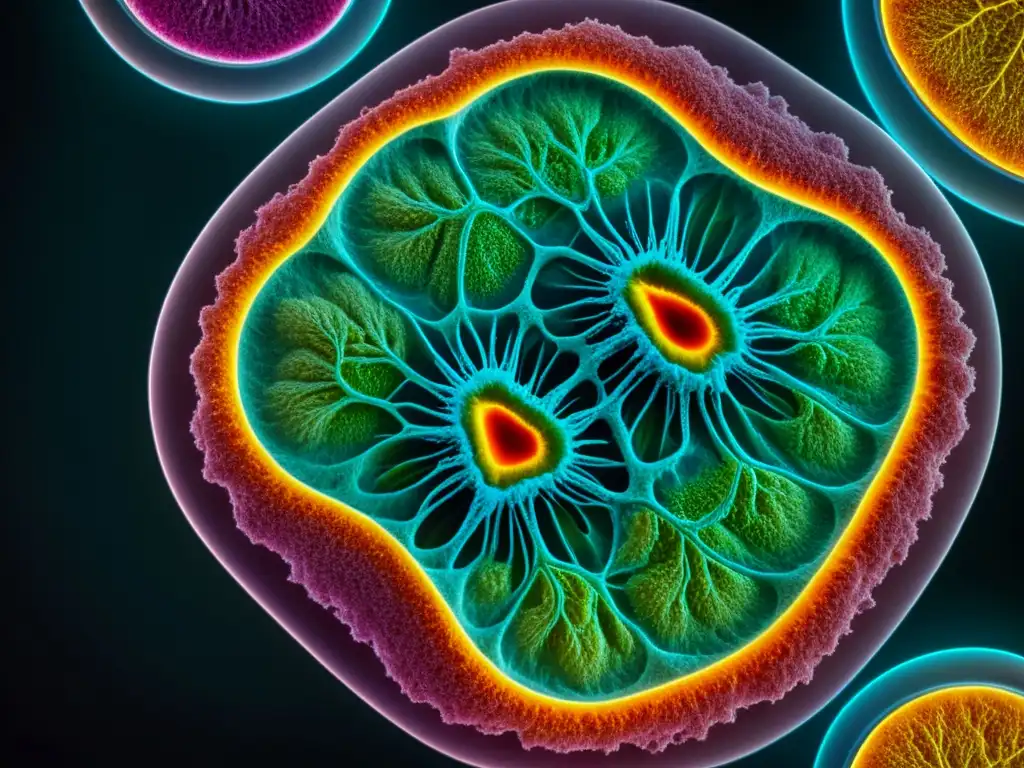 Imagen de alta resolución de célula vegetal modificada genéticamente bajo microscopio, destacando límites legales biotecnología patentable