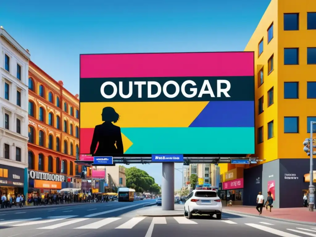 Un impactante cartel moderno en la ciudad, con colores vibrantes y tipografía audaz