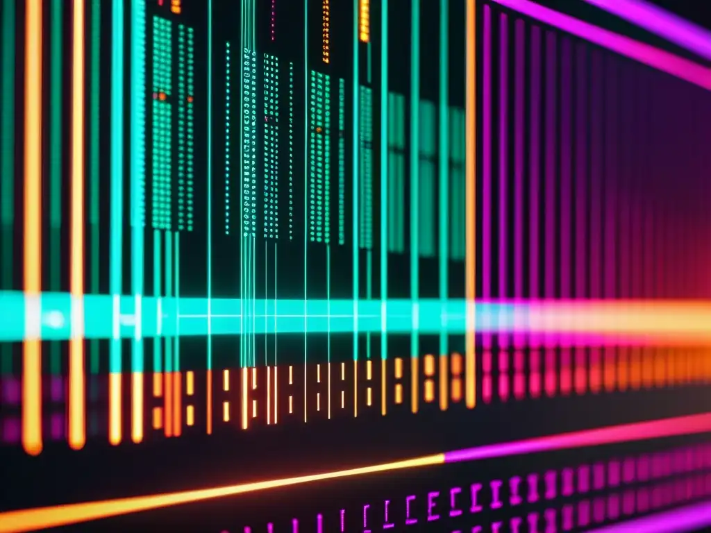 Una impactante imagen de alta resolución de un monitor con código en colores vibrantes y futuristas, exudando innovación y profesionalismo