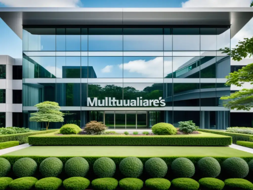 Imponente sede de corporación multinacional con diseño moderno y vistas urbanas