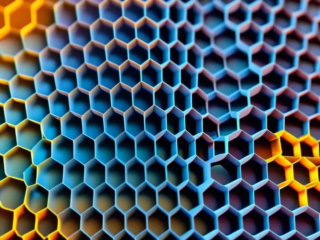 Una impresionante imagen de alta definición de una capa de grafeno, resaltando su estructura hexagonal y sus propiedades únicas