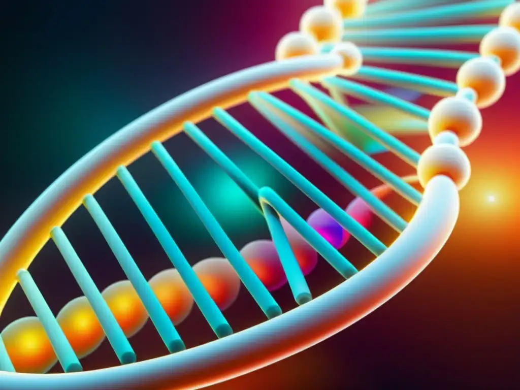 Una impresionante imagen de una doble hélice de ADN con colores vibrantes y tecnología de vanguardia