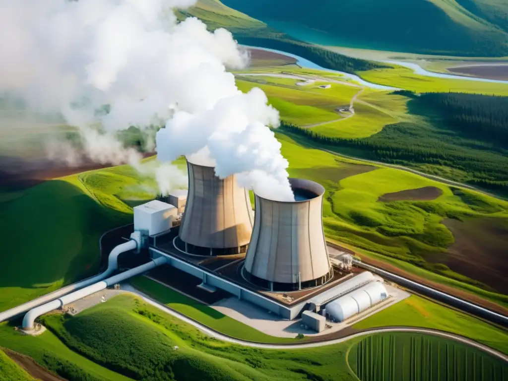 Una impresionante planta de energía geotérmica moderna integrada en un paisaje pintoresco