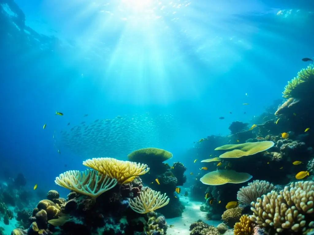 Una impresionante fotografía submarina de un vibrante arrecife de coral repleto de vida marina