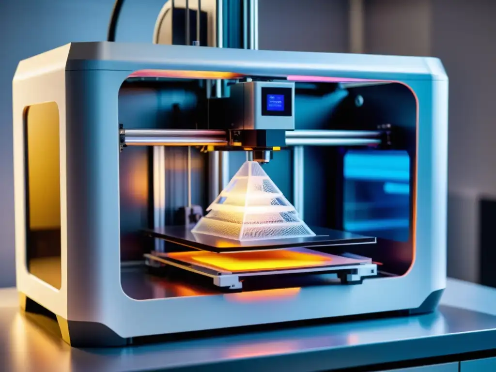 Una impresora 3D de vanguardia en funcionamiento, creando con precisión y detalle una compleja obra