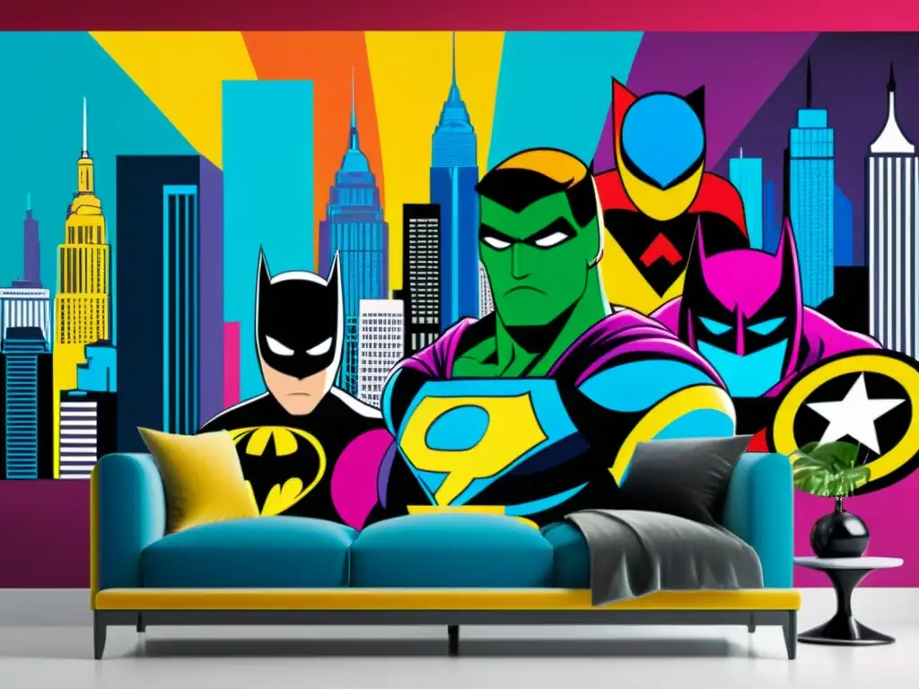 Increíble mural de la cultura pop con personajes icónicos en estilo moderno y colores vibrantes
