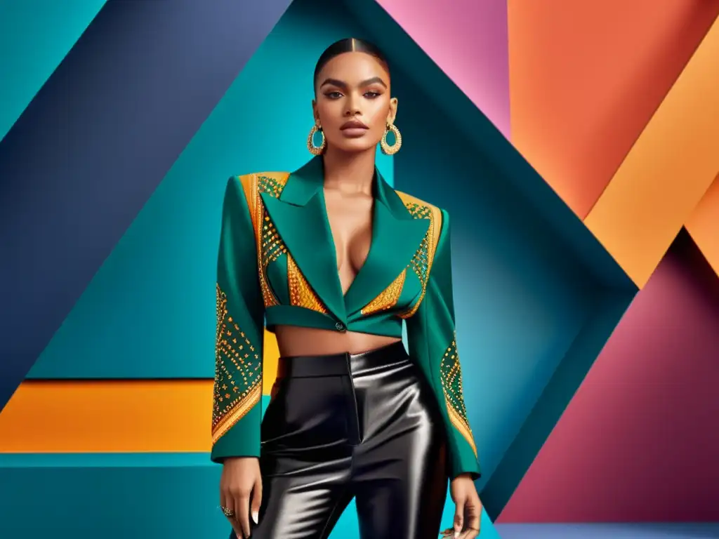 Influencer de moda con atuendo moderno y vibrante en la ciudad Un influencer de moda deslumbrante posa con seguridad en un entorno urbano, capturando la esencia de la industria de la moda