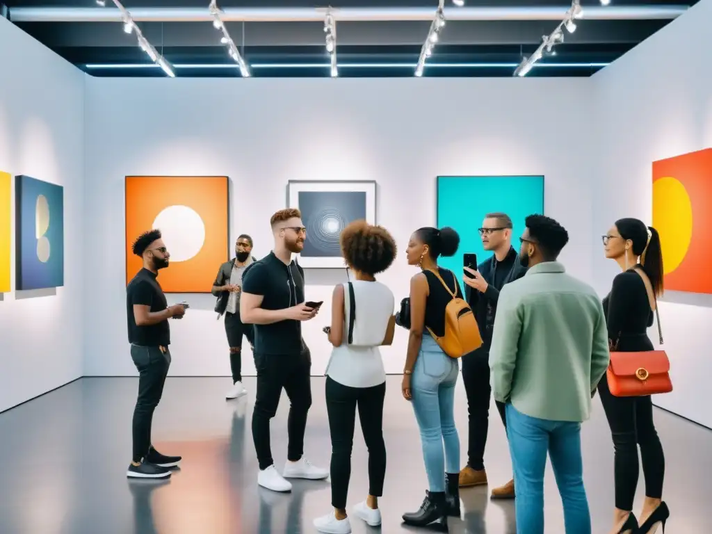 Influencers debaten arte contemporáneo en galería moderna, resaltando el rol del influencer en derechos de autor