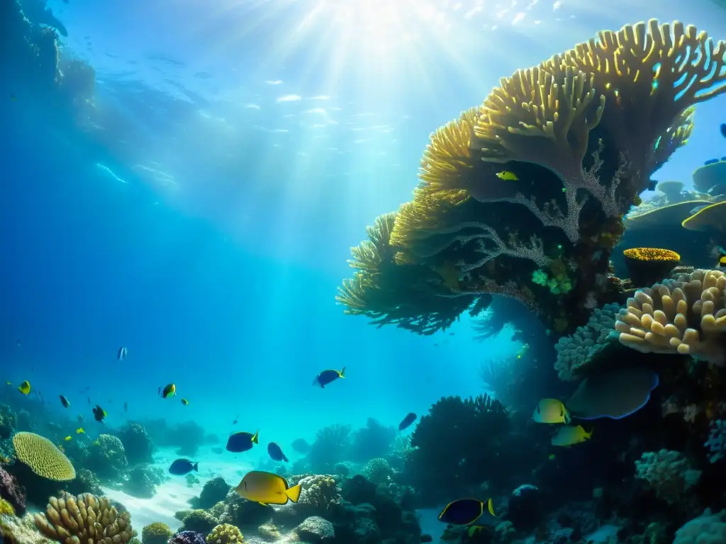 Una inmersión en un vibrante arrecife de coral, con peces de colores y vida marina