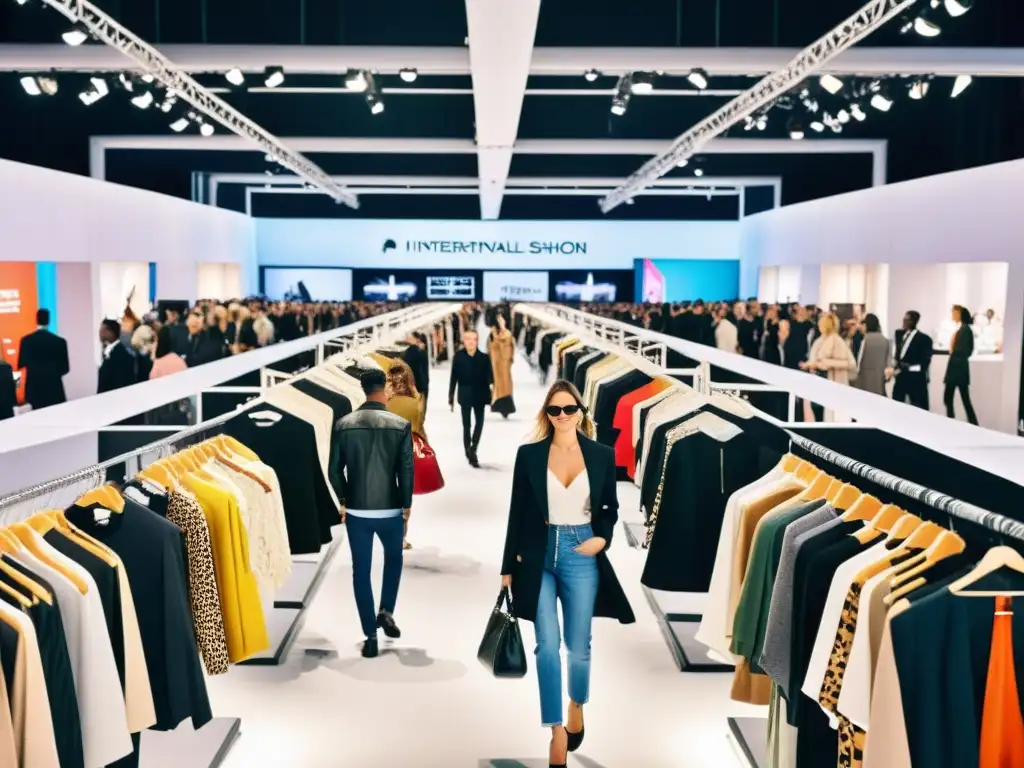 Intensa feria de moda internacional con diseñadores, compradores y energía vibrante