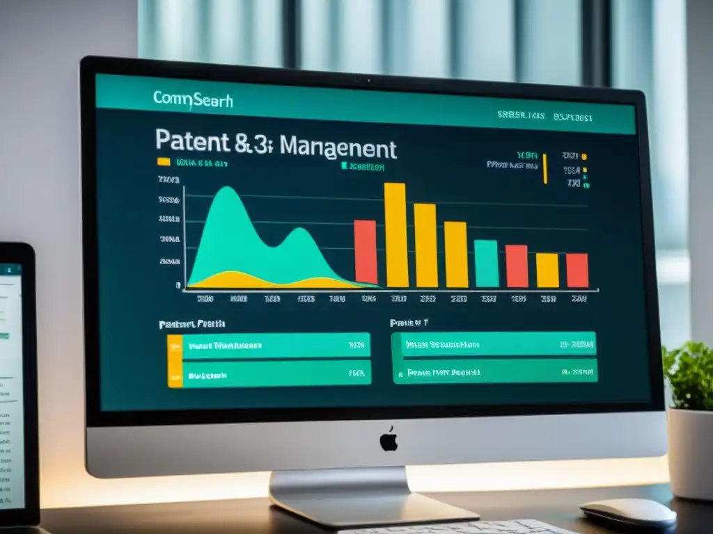 Interfaz de búsqueda de patentes digitales de alta calidad, mostrando gráficos y datos