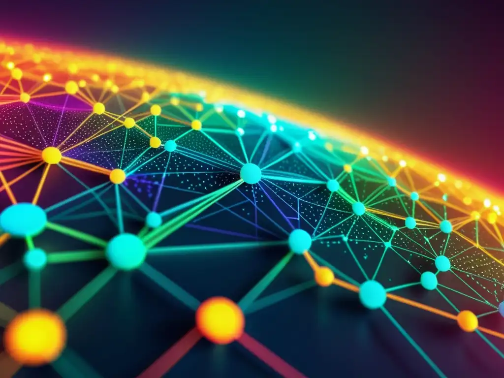 Una interfaz digital futurista con vibrantes colores y detalles intrincados, representa la gestión de datos en patentes digitales en la era moderna