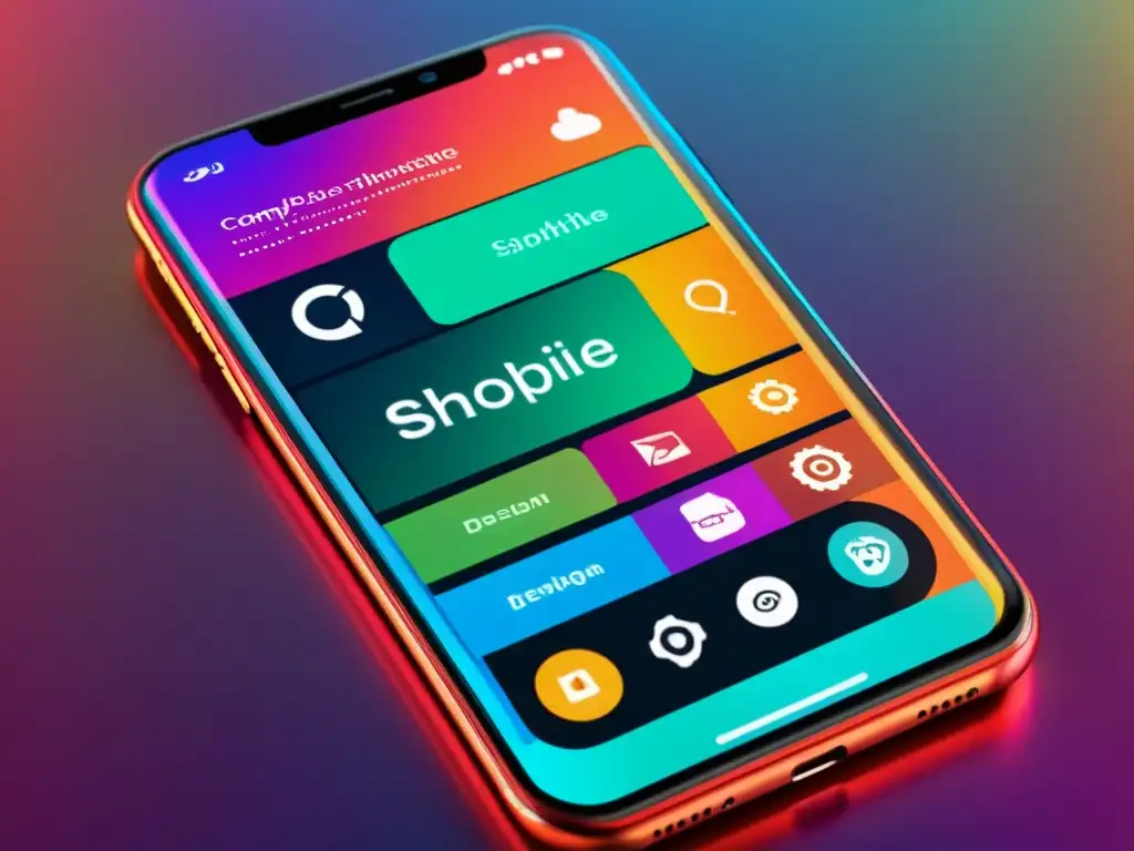 Interfaz futurista de app móvil con diseño innovador Interfaz futurista de app móvil con diseño moderno y vibrante, representando la propiedad intelectual en apps móviles